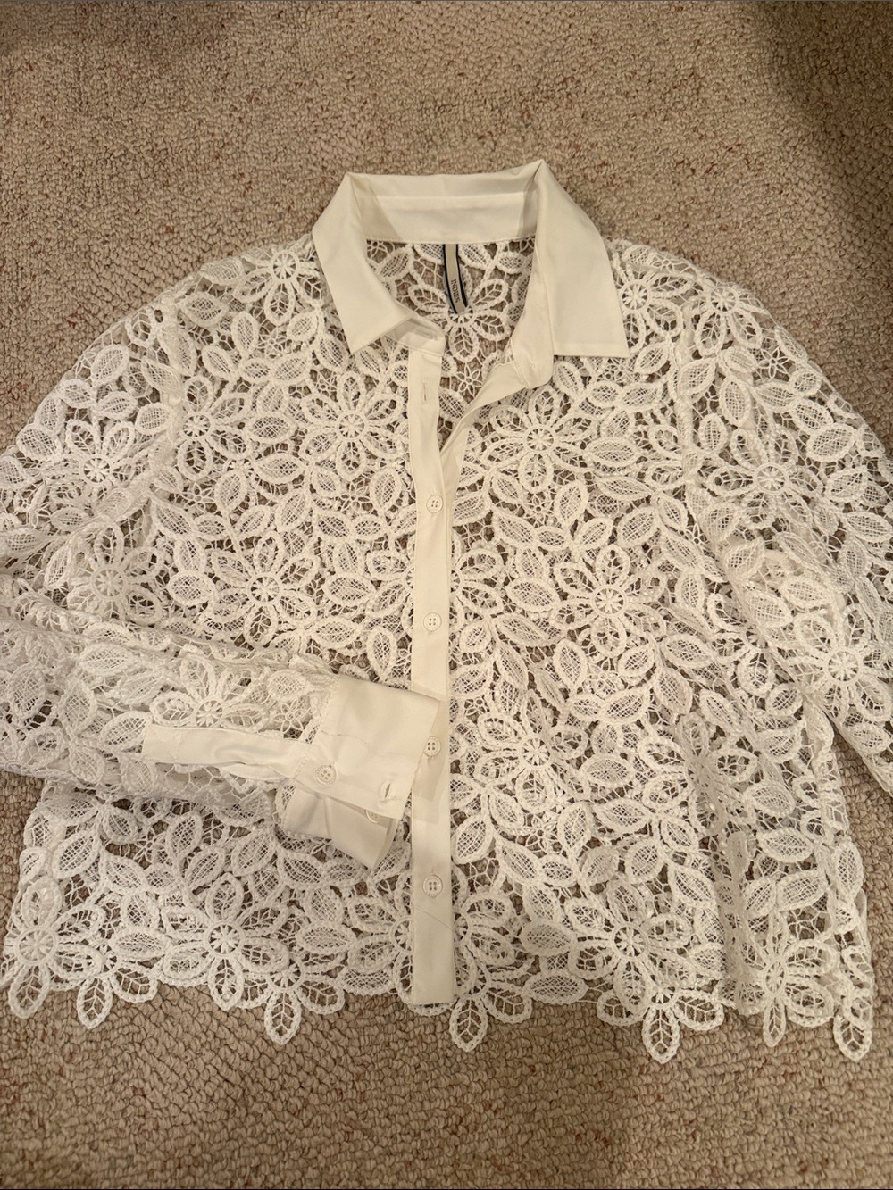 Ivory Floral Lace Button-Down Shirt